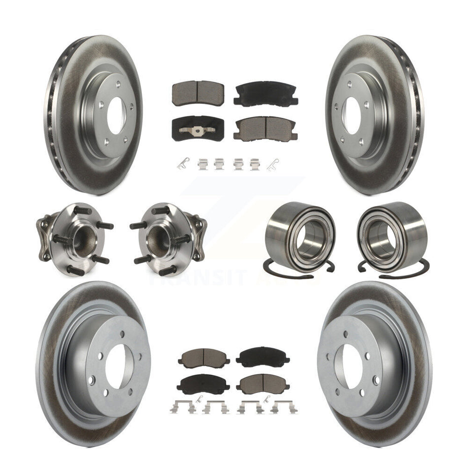 Front Rear Wheel Hub Bearings Assembly Coated Disc Brake Rotors And Ceramic Pads Kit (10Pc) For Mitsubishi Outlander FWD with 2.4L KBB-117872