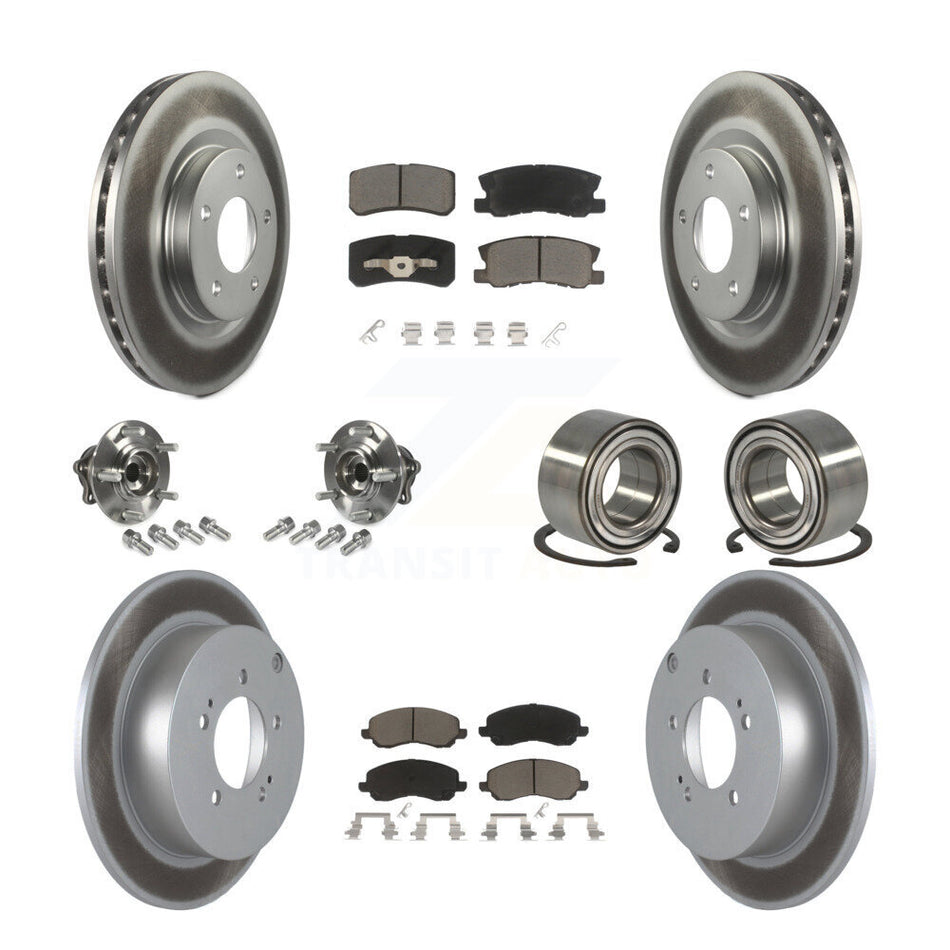 Front Rear Wheel Hub Bearings Assembly Coated Disc Brake Rotors And Ceramic Pads Kit (10Pc) For Mitsubishi Outlander Without 7 Passenger Seating KBB-117873