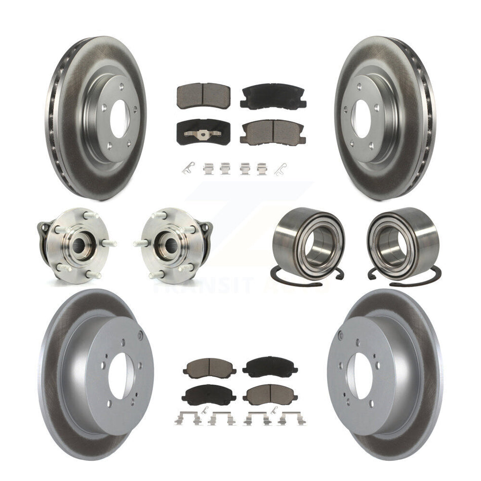 Front Rear Wheel Hub Bearings Assembly Coated Disc Brake Rotors And Ceramic Pads Kit (10Pc) For Mitsubishi Outlander With 7 Passenger Seating KBB-117875