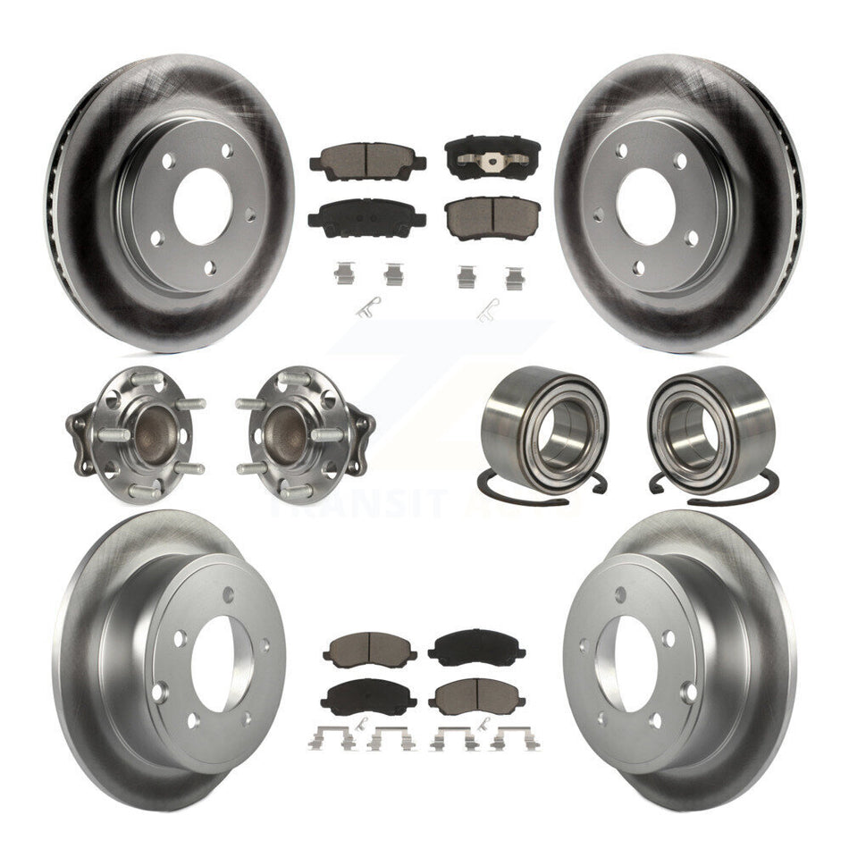 Front Rear Wheel Hub Bearings Assembly Coated Disc Brake Rotors And Ceramic Pads Kit (10Pc) For 2008-2009 Mitsubishi Lancer DE with FWD Non-ABS KBB-117879