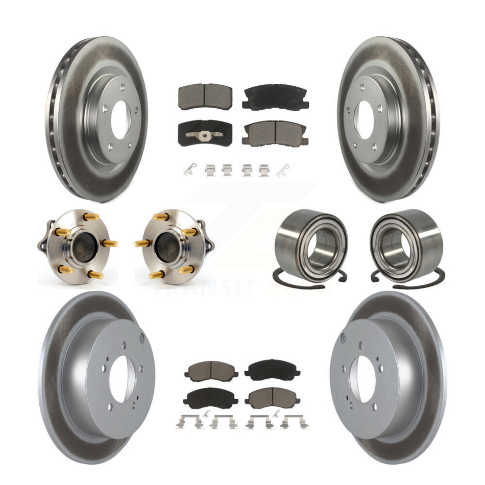 Front Rear Wheel Hub Bearings Assembly Coated Disc Brake Rotors And Ceramic Pads Kit (10Pc) For 2011 Mitsubishi Outlander FWD with 3.0L Without 7 Passenger Seating KBB-117880