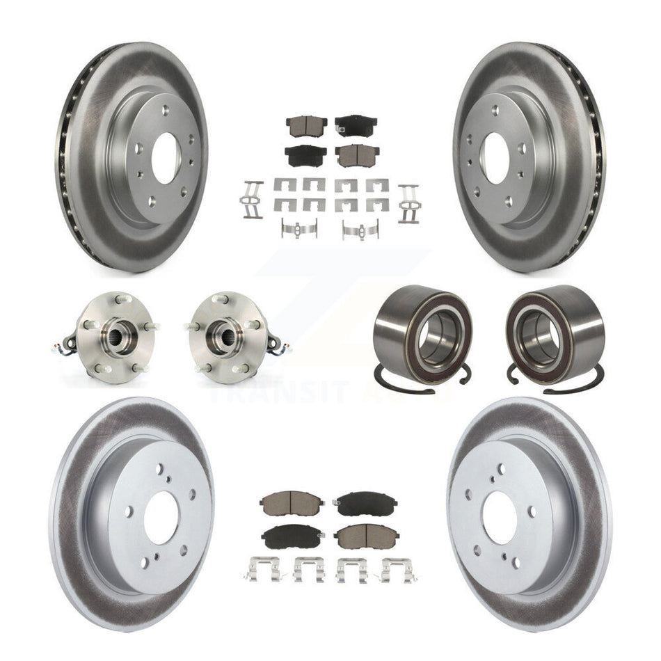 Front Rear Wheel Hub Bearings Assembly Coated Disc Brake Rotors And Ceramic Pads Kit (10Pc) For 2007-2013 Suzuki SX4 AWD KBB-117927