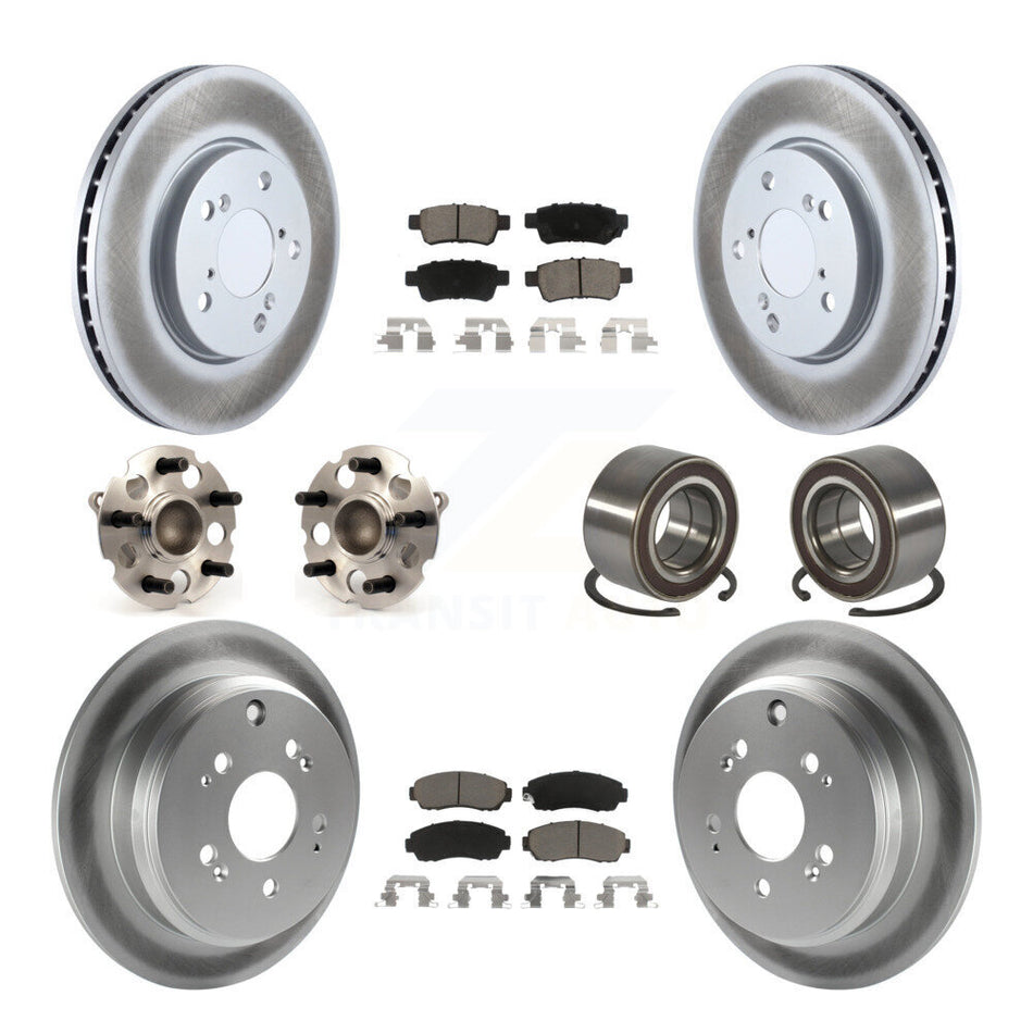 Front Rear Wheel Hub Bearings Assembly Coated Disc Brake Rotors And Ceramic Pads Kit (10Pc) For 2005-2010 Honda Odyssey KBB-117933