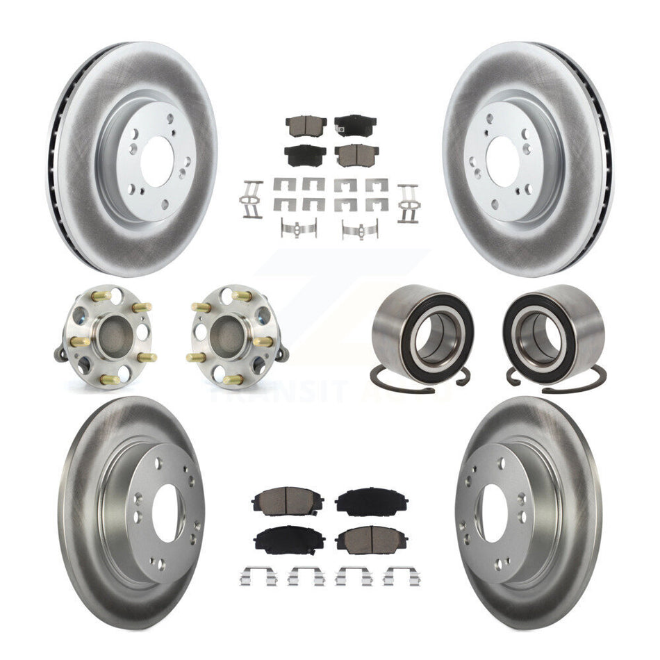Front Rear Wheel Hub Bearings Assembly Coated Disc Brake Rotors And Ceramic Pads Kit (10Pc) For Honda Civic Acura CSX KBB-117945