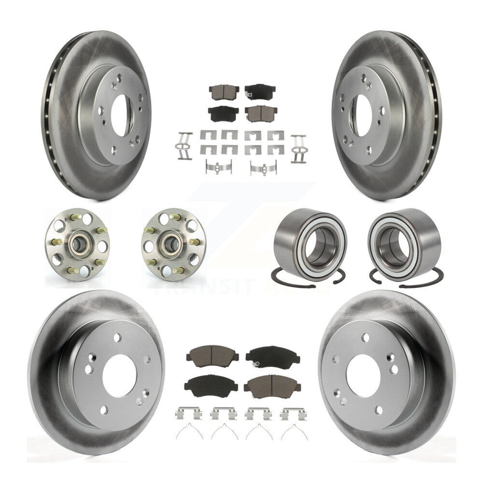 Front Rear Wheel Hub Bearings Assembly Coated Disc Brake Rotors And Ceramic Pads Kit (10Pc) For Honda Civic Acura RSX KBB-117948