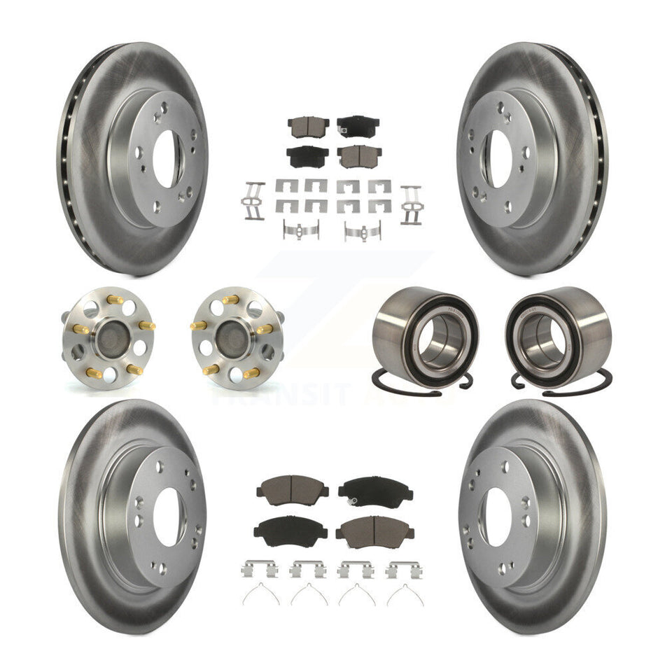 Front Rear Wheel Hub Bearings Assembly Coated Disc Brake Rotors And Ceramic Pads Kit (10Pc) For Honda Civic KBB-117950