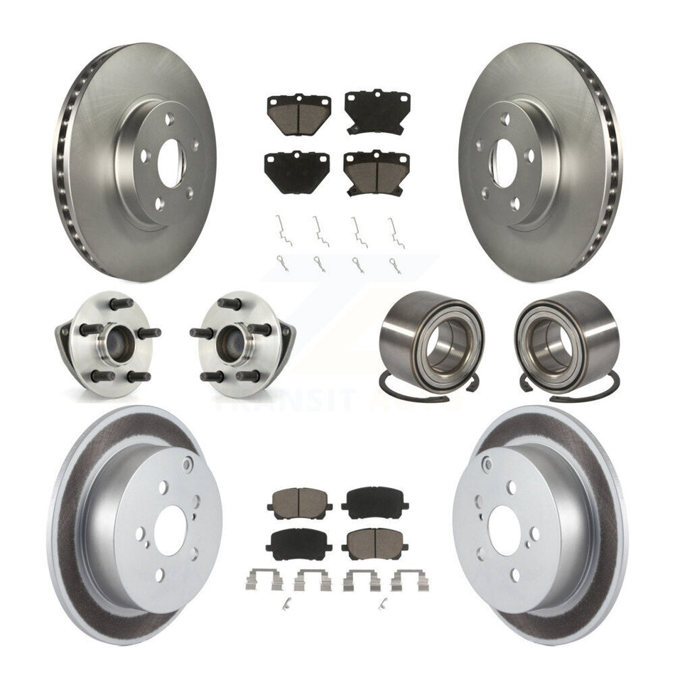 Front Rear Wheel Hub Bearings Assembly Coated Disc Brake Rotors And Ceramic Pads Kit (10Pc) For Toyota Matrix Pontiac Vibe FWD with Non-ABS KBB-117954