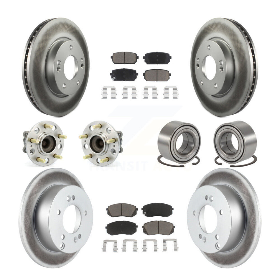 Front Rear Wheel Hub Bearings Assembly Coated Disc Brake Rotors And Ceramic Pads Kit (10Pc) For 2010-2012 Kia Rondo KBB-117958