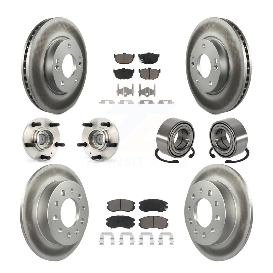 Front Rear Wheel Hub Bearings Assembly Coated Disc Brake Rotors And Ceramic Pads Kit (10Pc) For Hyundai Tiburon KBB-117971