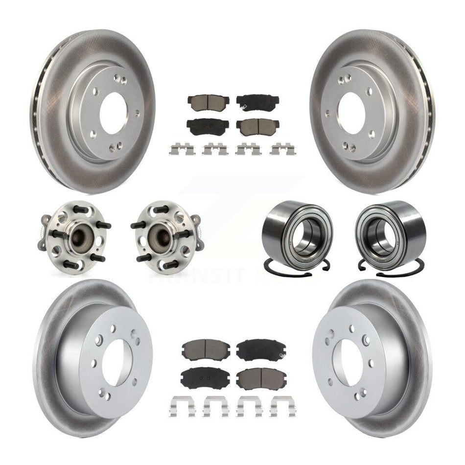 Front Rear Wheel Hub Bearings Assembly Coated Disc Brake Rotors And Ceramic Pads Kit (10Pc) For Hyundai Elantra KBB-117973