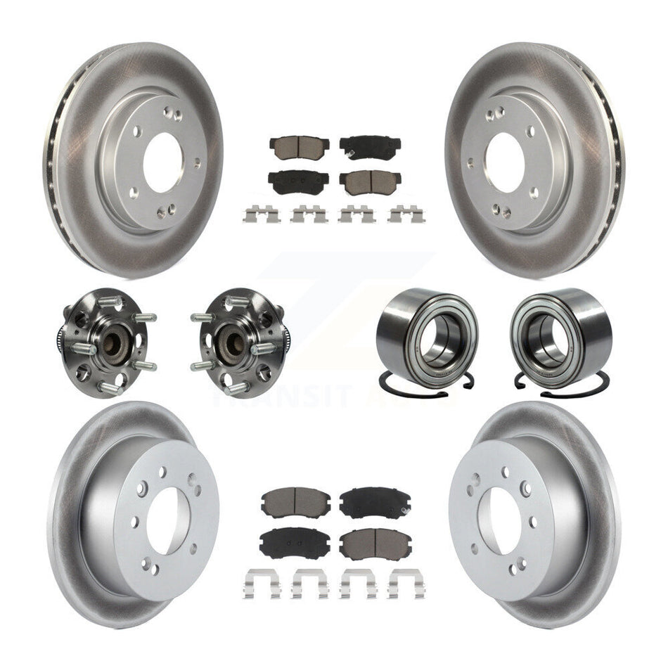 Front Rear Wheel Hub Bearings Assembly Coated Disc Brake Rotors And Ceramic Pads Kit (10Pc) For Hyundai Elantra KBB-117974