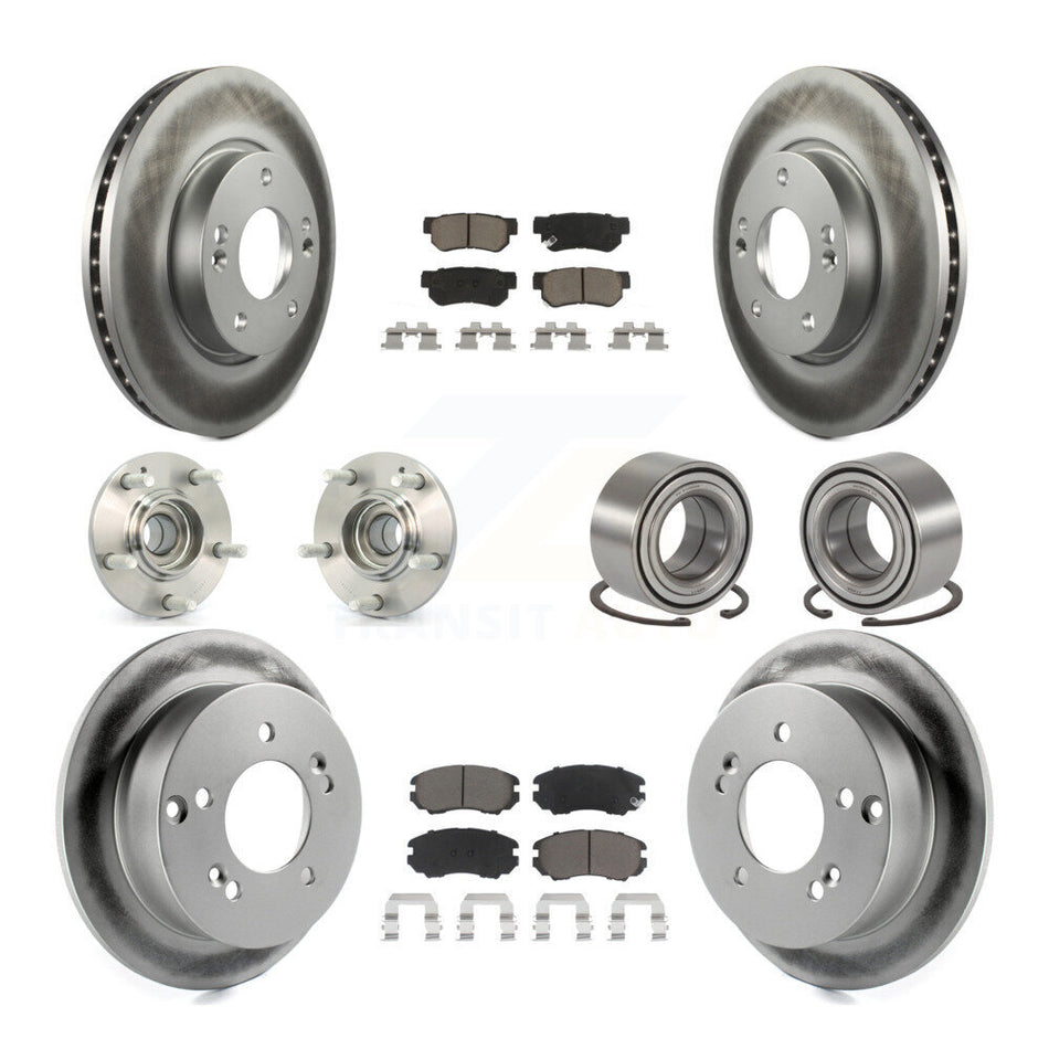 Front Rear Wheel Hub Bearings Assembly Coated Disc Brake Rotors And Ceramic Pads Kit (10Pc) For Kia Sportage Hyundai Tucson FWD KBB-117975