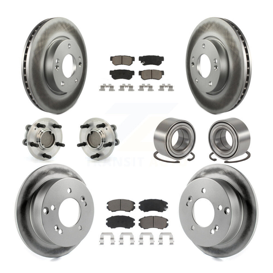 Front Rear Wheel Hub Bearings Assembly Coated Disc Brake Rotors And Ceramic Pads Kit (10Pc) For Hyundai Sonata Kia Optima Magentis KBB-117976