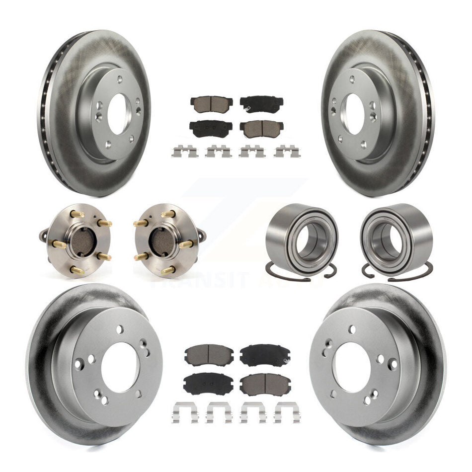 Front Rear Wheel Hub Bearings Assembly Coated Disc Brake Rotors And Ceramic Pads Kit (10Pc) For Kia Optima Magentis KBB-117979