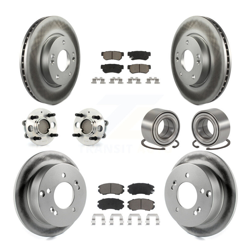 Front Rear Wheel Hub Bearings Assembly Coated Disc Brake Rotors And Ceramic Pads Kit (10Pc) For 2005 Hyundai Sonata 4-Wheel ABS From 03 01 05 KBB-117983