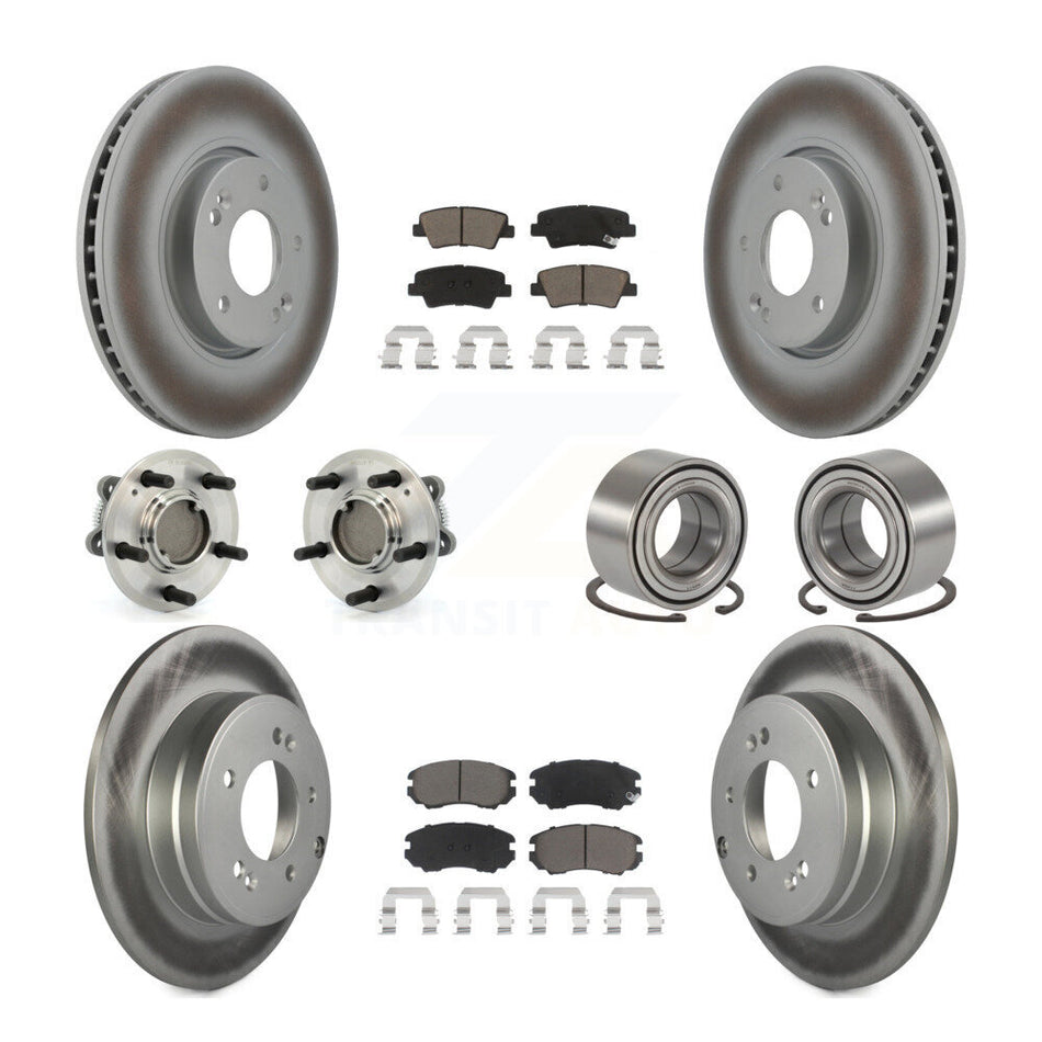 Front Rear Wheel Hub Bearings Assembly Coated Disc Brake Rotors And Ceramic Pads Kit (10Pc) For Hyundai Sonata 3.3L KBB-117985