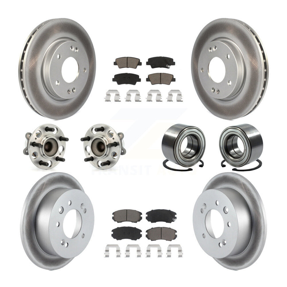 Front Rear Wheel Hub Bearings Assembly Coated Disc Brake Rotors And Ceramic Pads Kit (10Pc) For 2010 Hyundai Elantra Sedan with 4-Wheel ABS From 03 23 10 KBB-117990