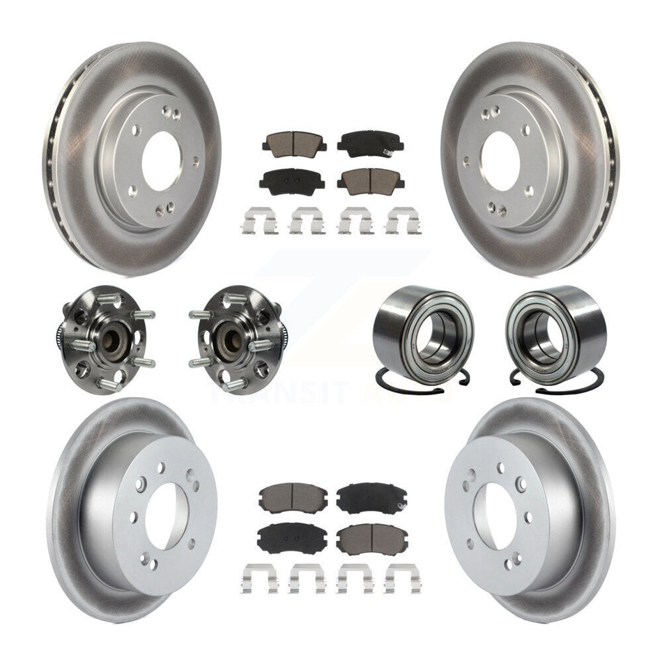 Front Rear Wheel Hub Bearings Assembly Coated Disc Brake Rotors And Ceramic Pads Kit (10Pc) For 2010 Hyundai Elantra Sedan with Non-ABS From 03 23 10 KBB-117991