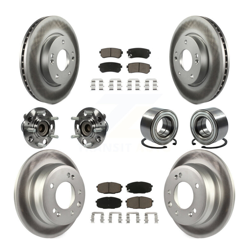 Front Rear Wheel Hub Bearings Assembly Coated Disc Brake Rotors And Ceramic Pads Kit (10Pc) For 2010 Hyundai Elantra Hatchback with Non-ABS KBB-117992