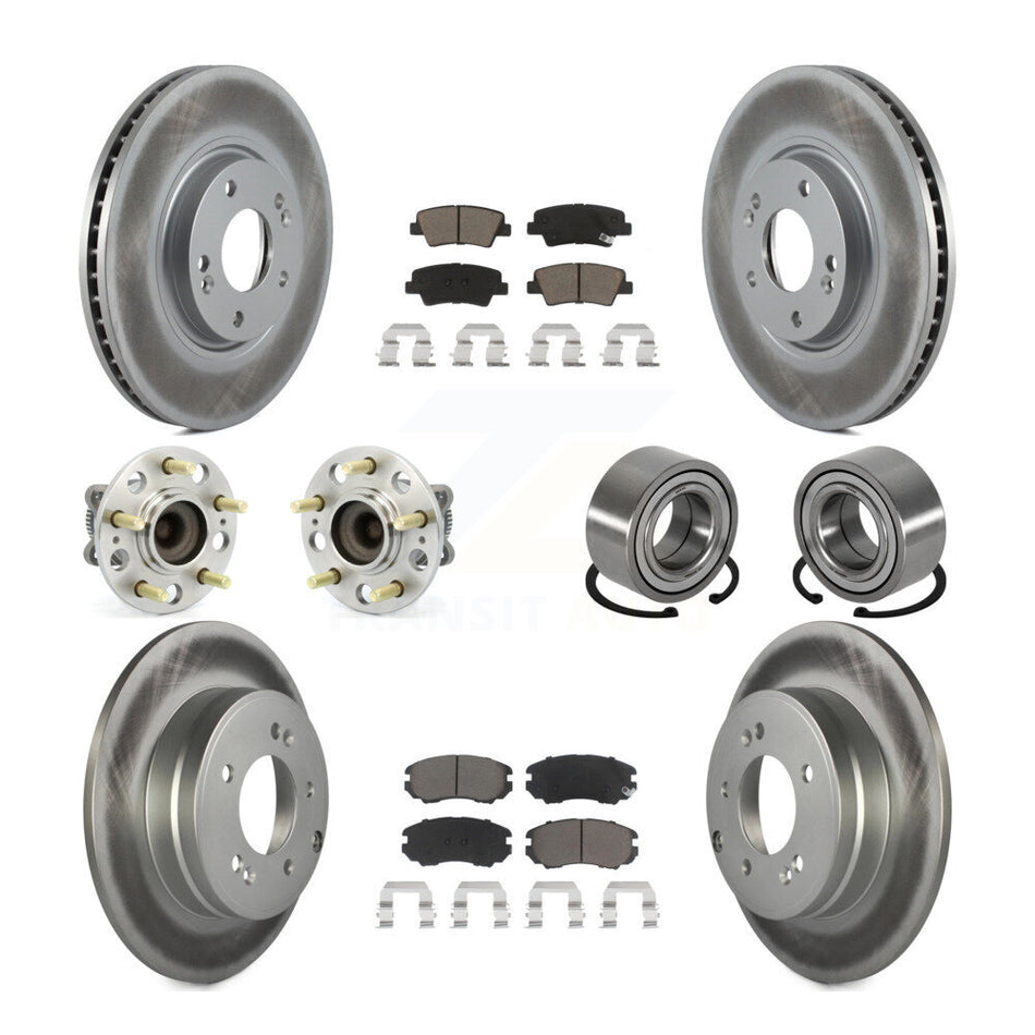Front Rear Wheel Hub Bearings Assembly Coated Disc Brake Rotors And Ceramic Pads Kit (10Pc) For 2011 Hyundai Azera KBB-117996