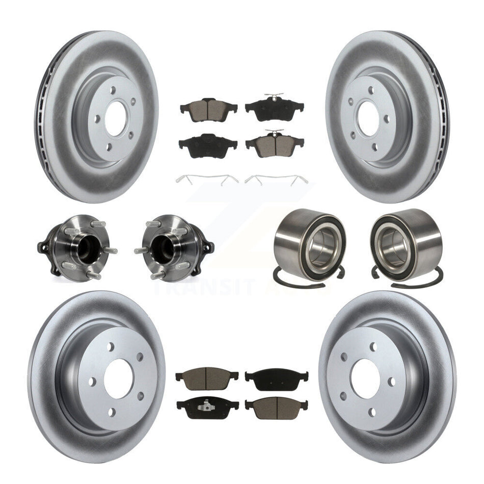 Front Rear Wheel Hub Bearings Assembly Coated Disc Brake Rotors And Ceramic Pads Kit (10Pc) For 2013-2016 Ford Escape FWD with 2.0L Without Parking Assist KBB-117999