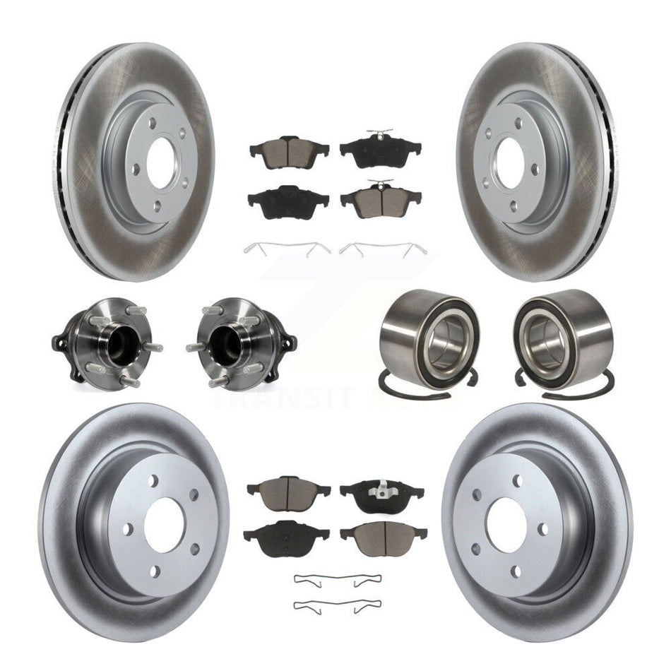 Front Rear Wheel Hub Bearings Assembly Coated Disc Brake Rotors And Ceramic Pads Kit (10Pc) For Ford Escape C-Max Without Parking Assist KBB-118000