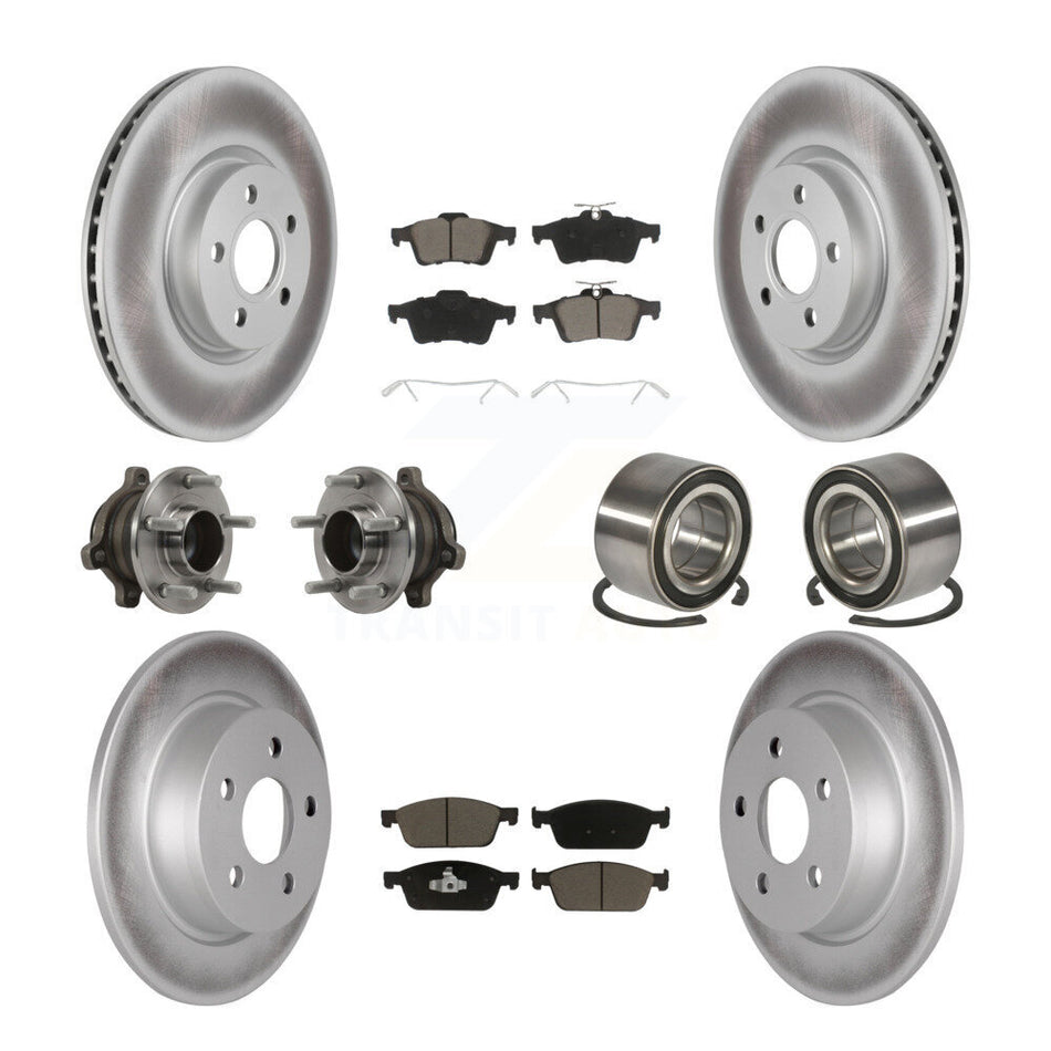 Front Rear Hub Bearing Coated Disc Brake Rotor & Pads Kit (10Pc) For Ford Transit Connect KBB-118002