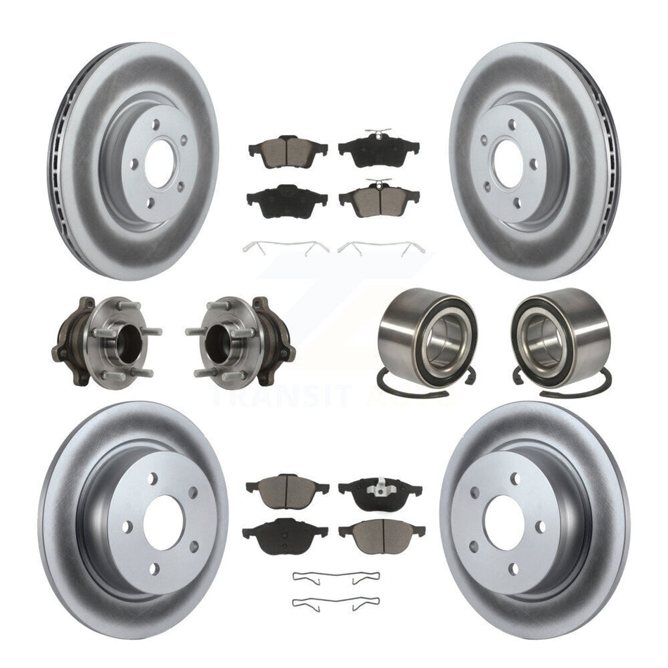 Front Rear Wheel Hub Bearings Assembly Coated Disc Brake Rotors And Ceramic Pads Kit (10Pc) For 2014 Ford Connect 104.8" wheel base KBB-118005