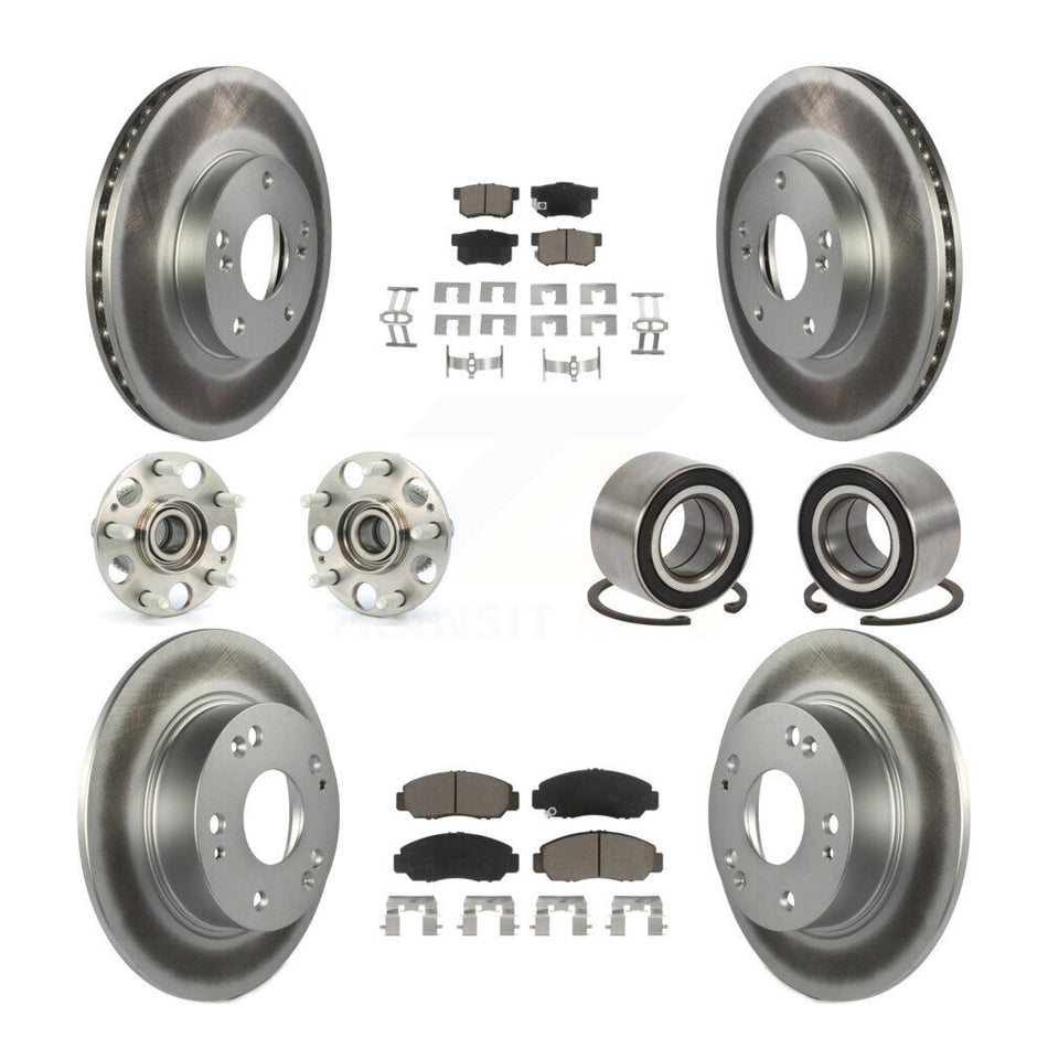 Front Rear Wheel Hub Bearings Assembly Coated Disc Brake Rotors And Ceramic Pads Kit (10Pc) For Honda Accord KBB-118011