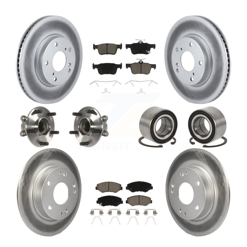 Front Rear Wheel Hub Bearings Assembly Coated Disc Brake Rotors And Ceramic Pads Kit (10Pc) For Honda Civic KBB-118016