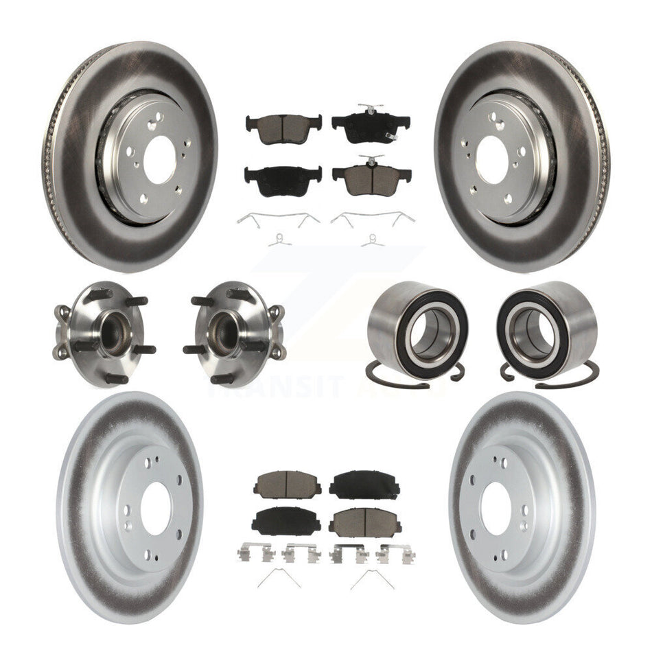 Front Rear Wheel Hub Bearings Assembly Coated Disc Brake Rotors And Ceramic Pads Kit (10Pc) For Honda Civic KBB-118017