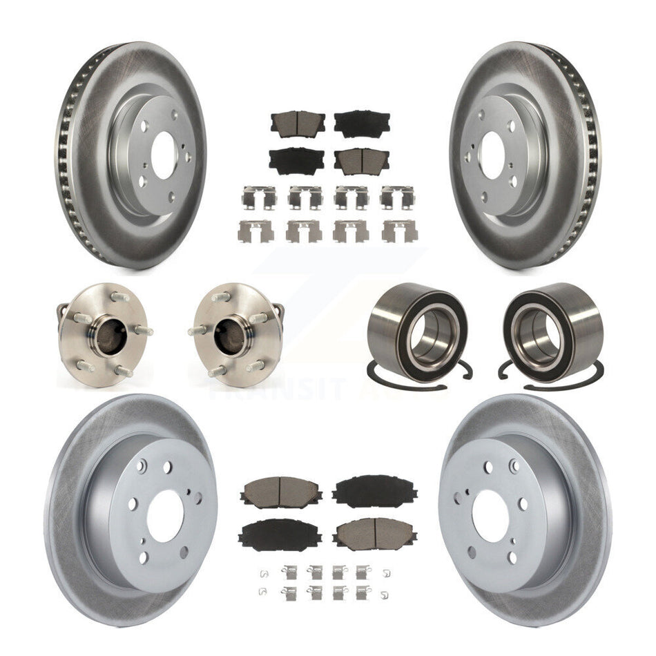 Front Rear Wheel Hub Bearings Assembly Coated Disc Brake Rotors And Ceramic Pads Kit (10Pc) For 2009 Pontiac Vibe GT with FWD 2.4L With Sport Suspension KBB-118035