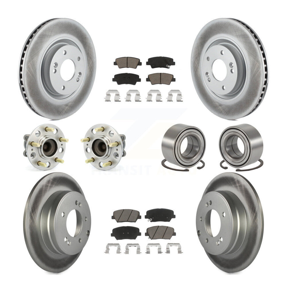 Front Rear Wheel Hub Bearings Assembly Coated Disc Brake Rotors And Ceramic Pads Kit (10Pc) For Hyundai Azera KBB-118051
