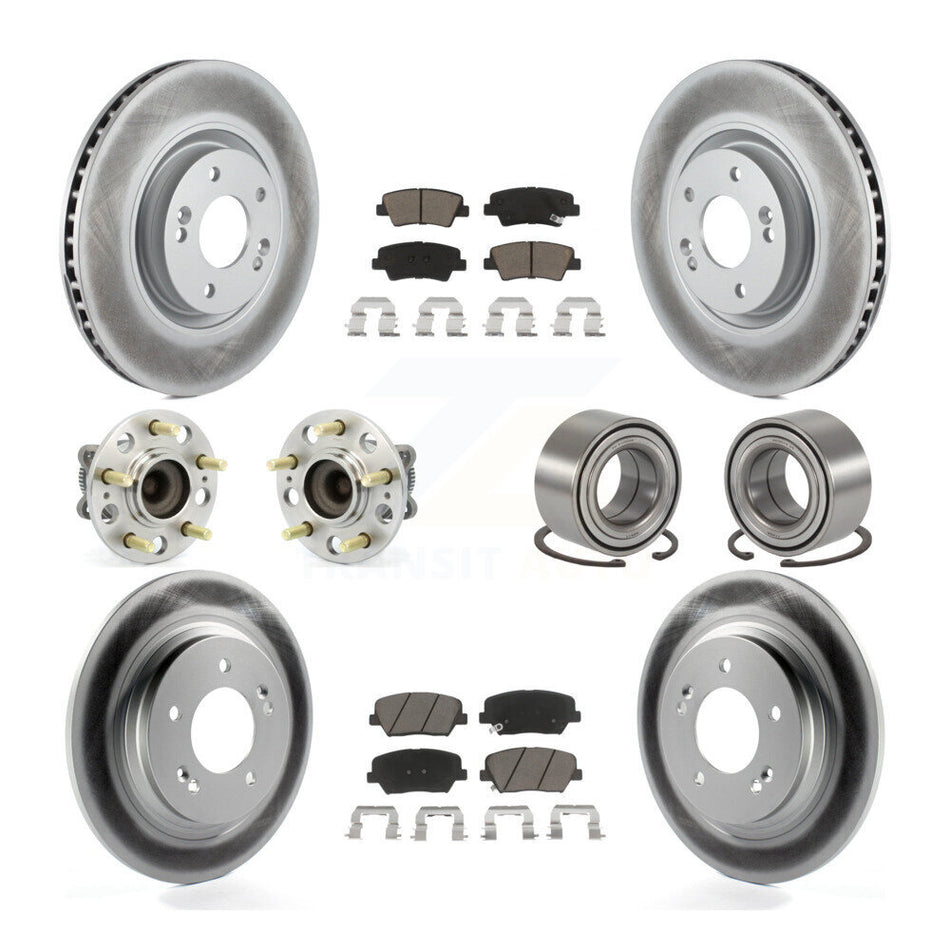 Front Rear Wheel Hub Bearings Assembly Coated Disc Brake Rotors And Ceramic Pads Kit (10Pc) For 2016-2017 Hyundai Azera Limited KBB-118052