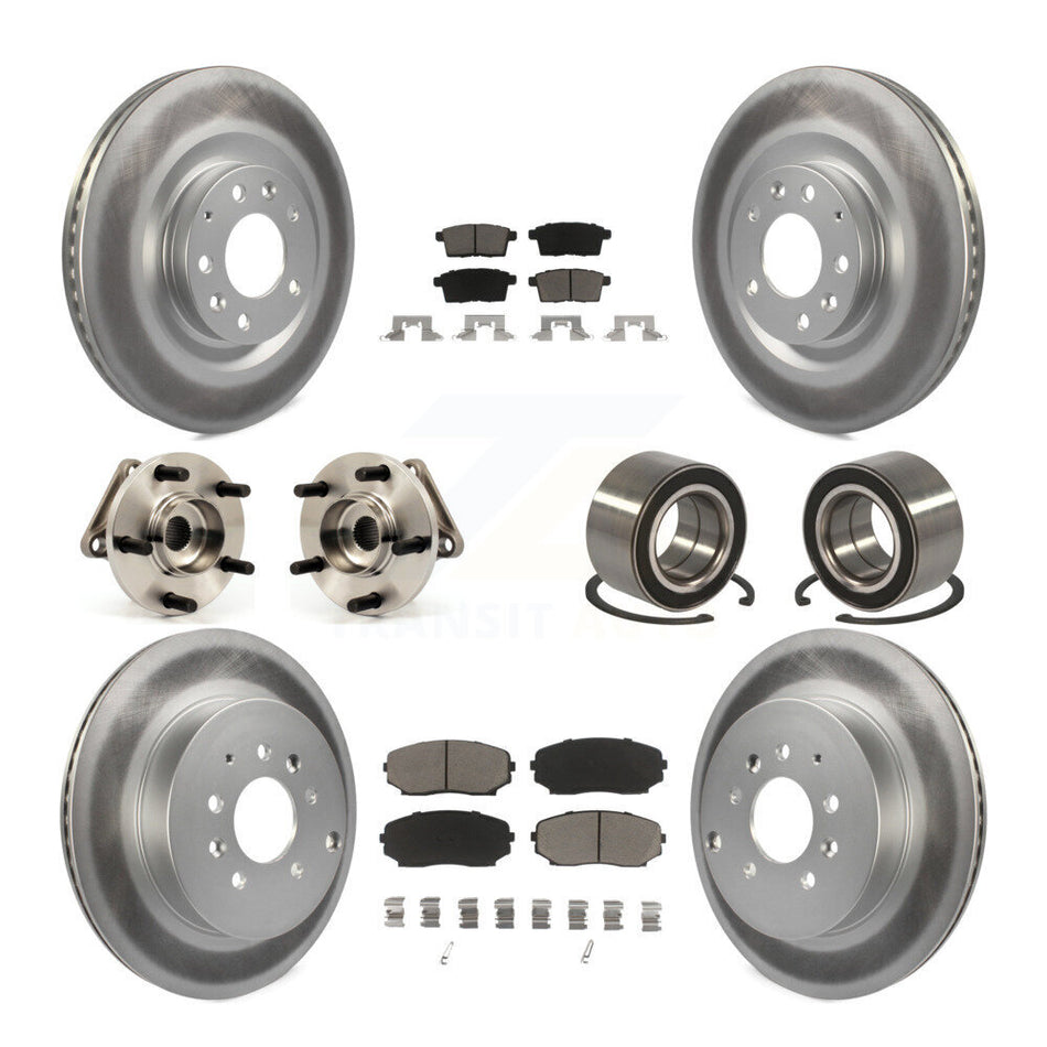 Front Rear Wheel Hub Bearings Assembly Coated Disc Brake Rotors And Ceramic Pads Kit (10Pc) For 2007-2015 Mazda CX-9 AWD KBB-118053