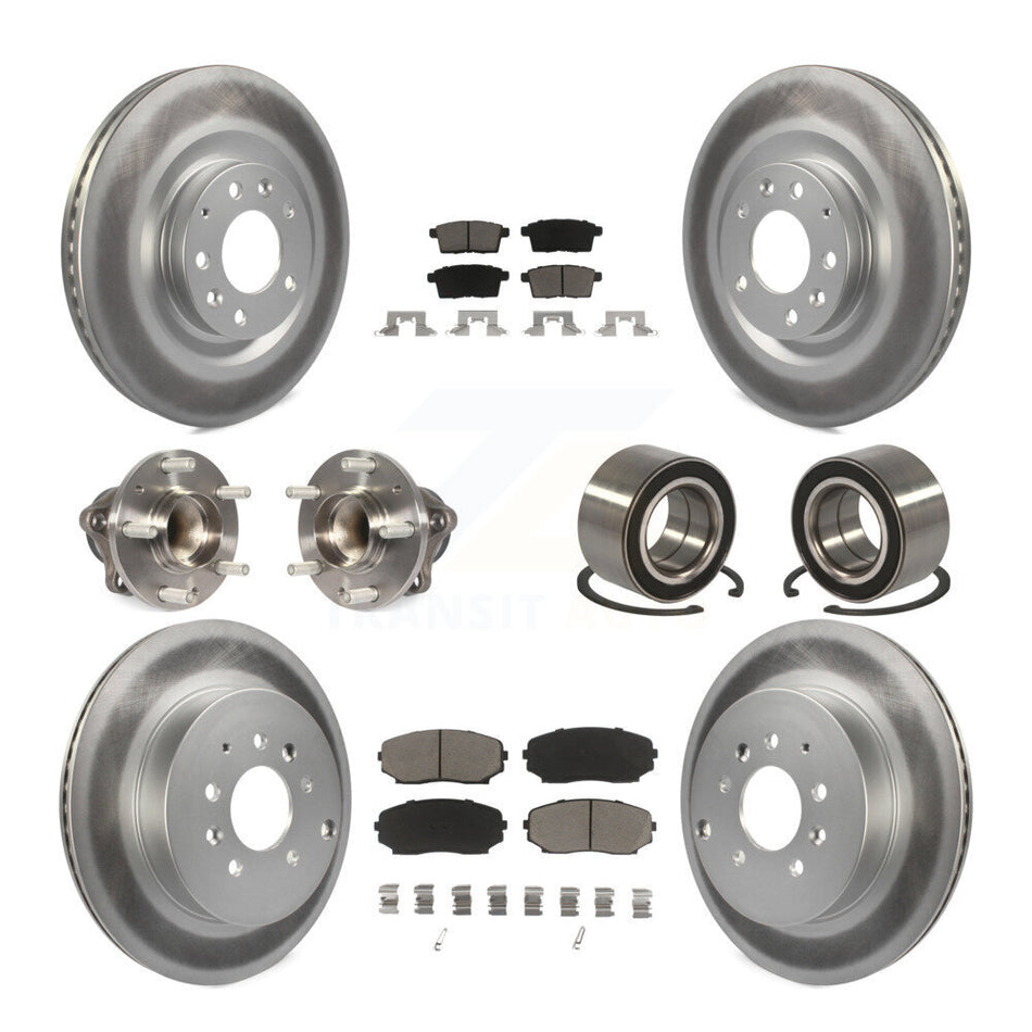 Front Rear Wheel Hub Bearings Assembly Coated Disc Brake Rotors And Ceramic Pads Kit (10Pc) For 2007-2015 Mazda CX-9 FWD KBB-118054