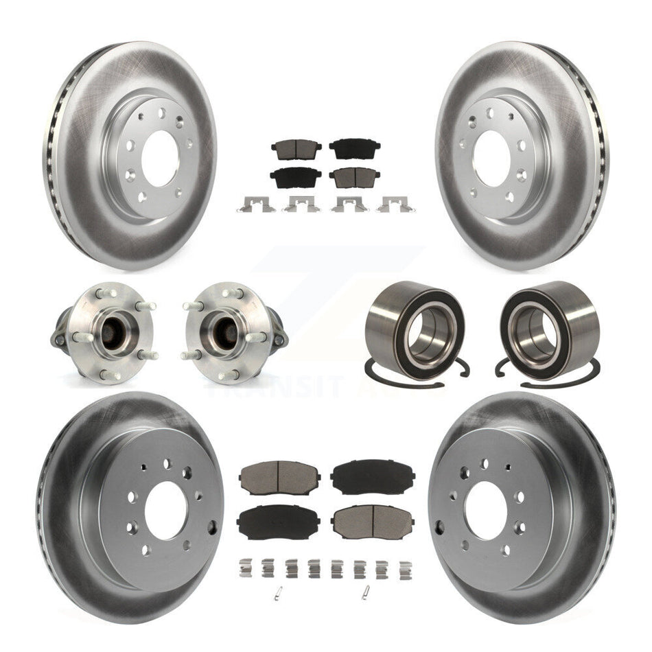 Front Rear Wheel Hub Bearings Assembly Coated Disc Brake Rotors And Ceramic Pads Kit (10Pc) For 2007-2012 Mazda CX-7 FWD KBB-118062