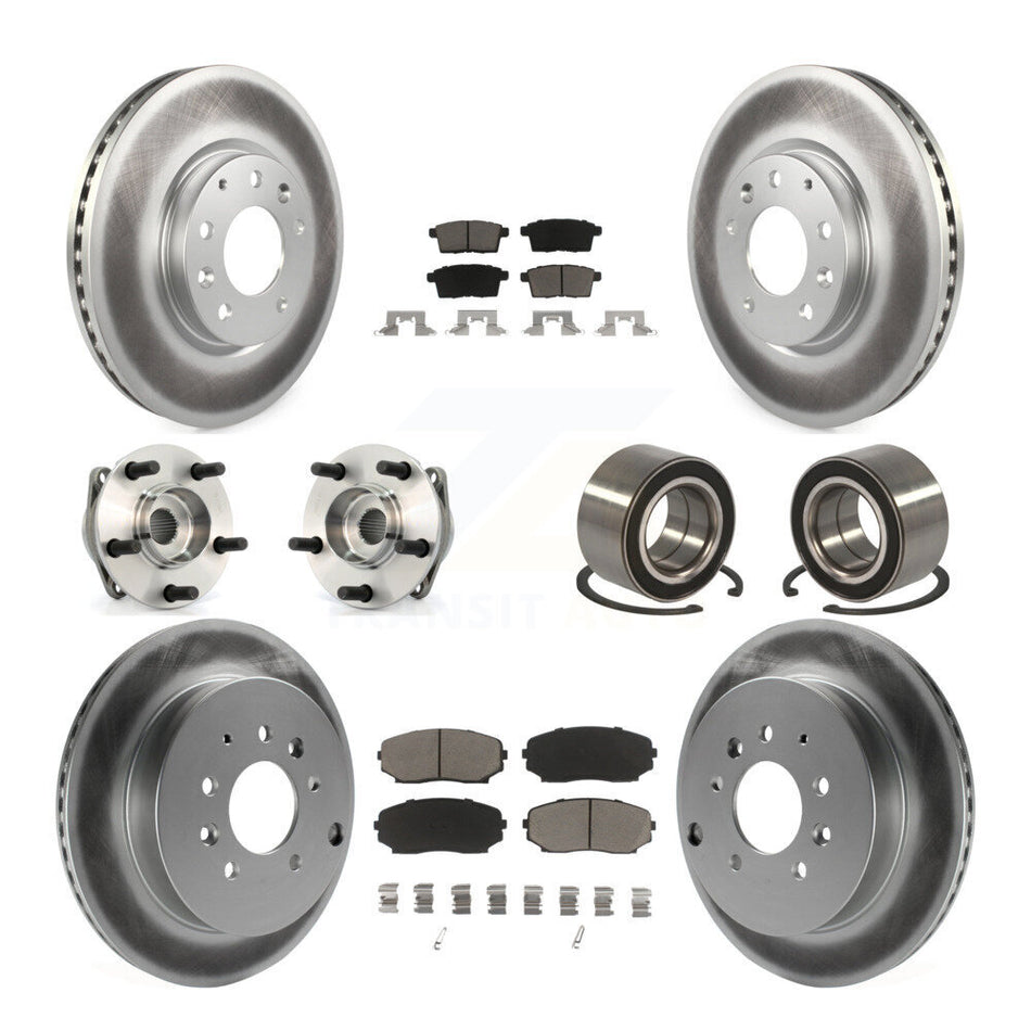 Front Rear Wheel Hub Bearings Assembly Coated Disc Brake Rotors And Ceramic Pads Kit (10Pc) For 2007-2012 Mazda CX-7 AWD KBB-118063