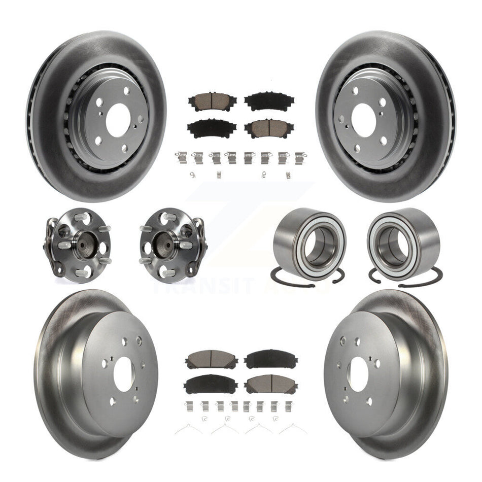 Front Rear Wheel Hub Bearings Assembly Coated Disc Brake Rotors And Ceramic Pads Kit (10Pc) For 2011-2020 Toyota Sienna FWD KBB-118065