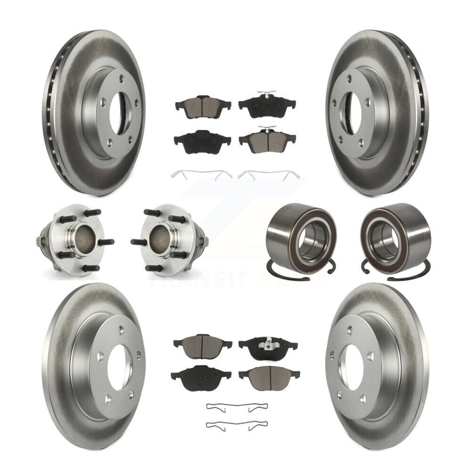 Front Rear Wheel Hub Bearings Assembly Coated Disc Brake Rotors And Ceramic Pads Kit (10Pc) For Mazda 3 Sport KBB-118078