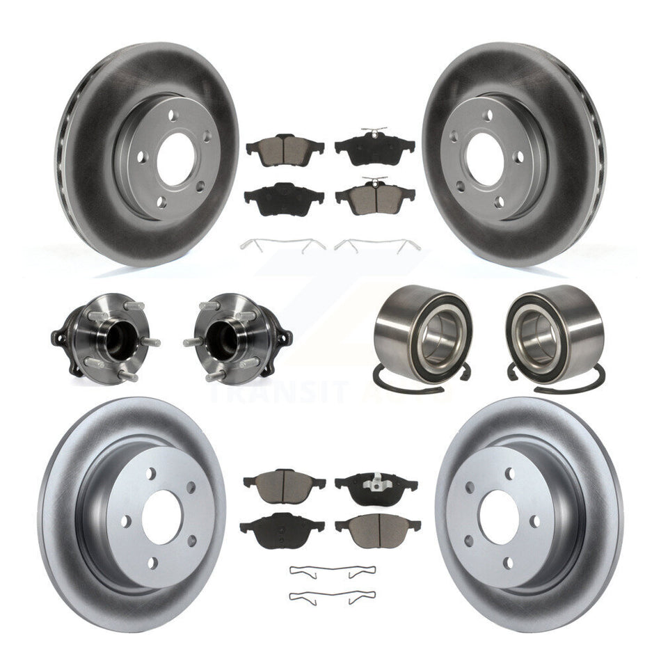 Front Rear Wheel Hub Bearings Assembly Coated Disc Brake Rotors And Ceramic Pads Kit (10Pc) For Ford C-Max Without Parking Assist KBB-118084
