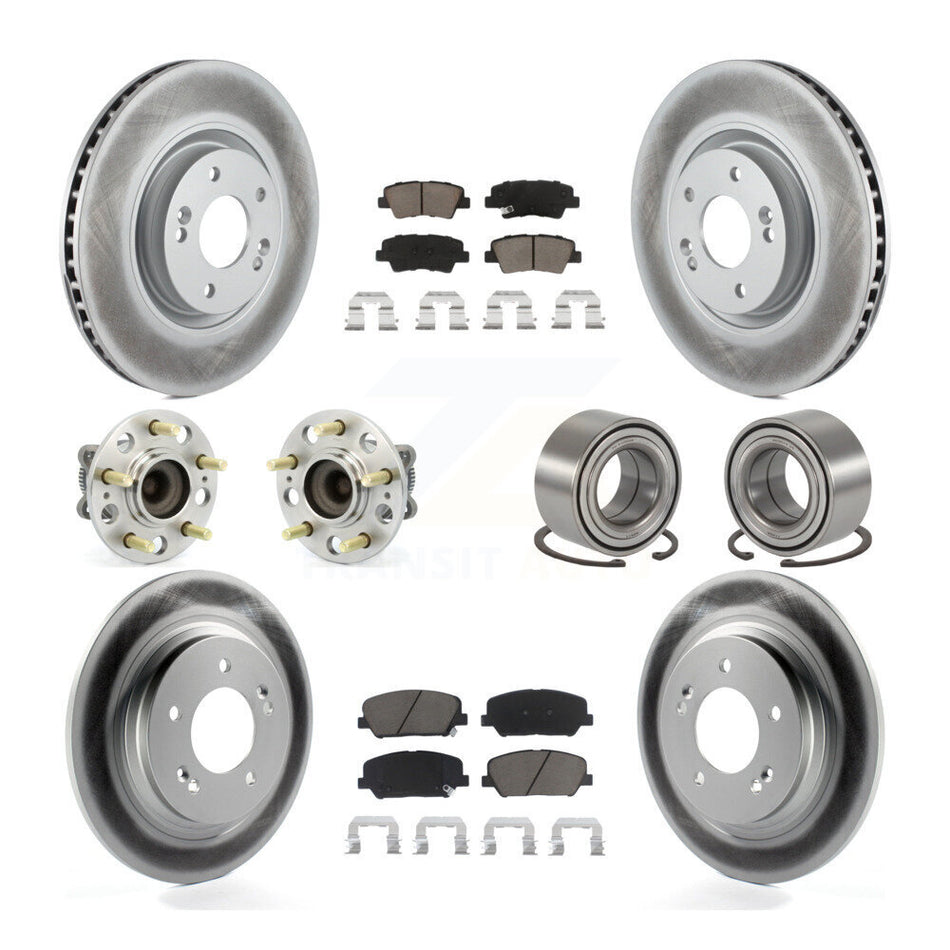 Front Rear Wheel Hub Bearings Assembly Coated Disc Brake Rotors And Ceramic Pads Kit (10Pc) For 2013 Kia Optima 2.0L With Electric Parking KBB-118102