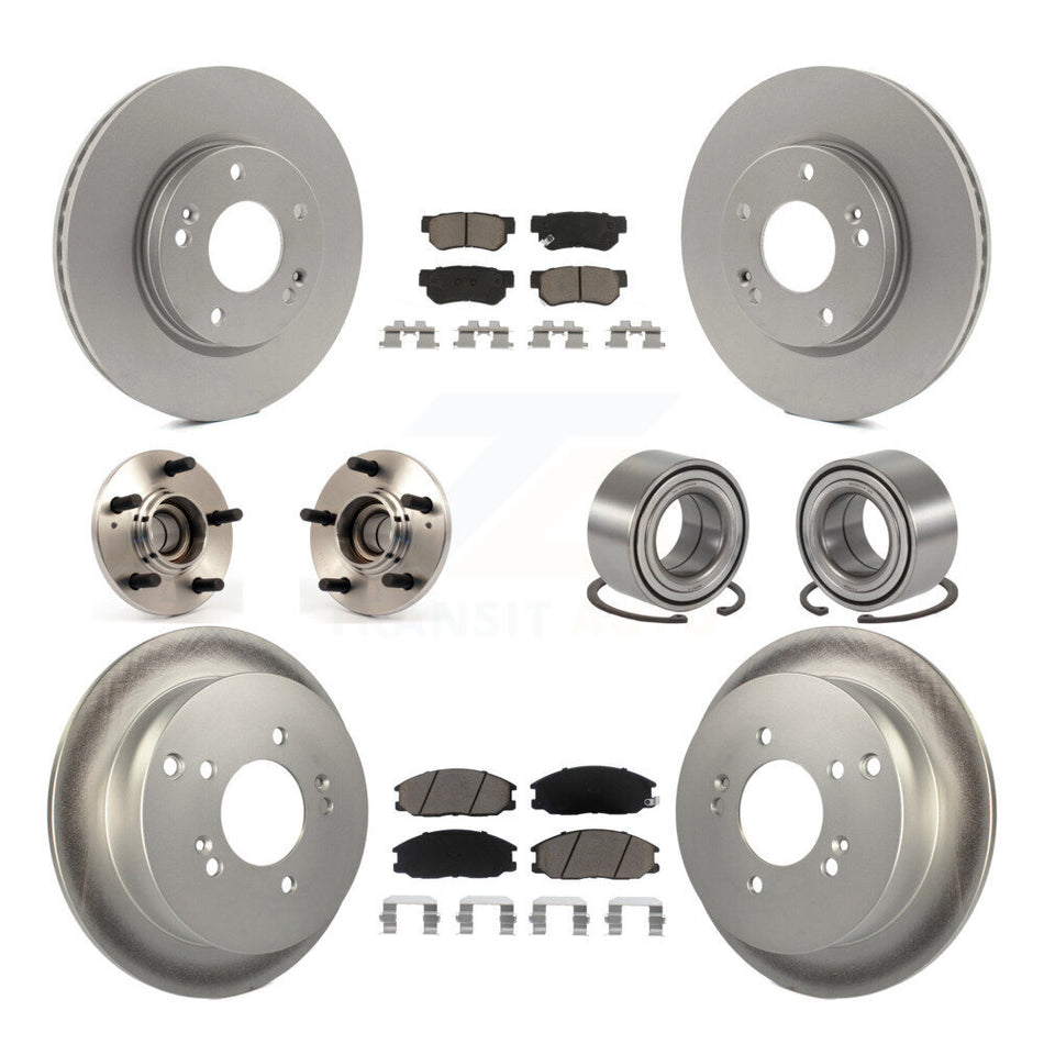 Front Rear Wheel Hub Bearings Assembly Coated Disc Brake Rotors And Ceramic Pads Kit (10Pc) For 2001-2006 Hyundai Santa Fe FWD with Non-ABS With 276mm Diameter Rotor KBB-118107