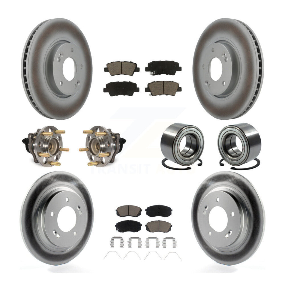 Front Rear Wheel Hub Bearings Assembly Coated Disc Brake Rotors And Ceramic Pads Kit (10Pc) For 2017-2018 Kia Soul EV KBB-118112