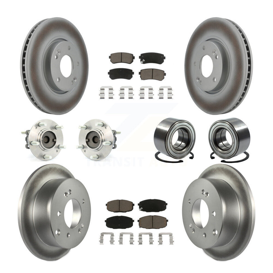 Front Rear Wheel Hub Bearings Assembly Coated Disc Brake Rotors And Ceramic Pads Kit (10Pc) For Kia Forte Koup Forte5 KBB-118118