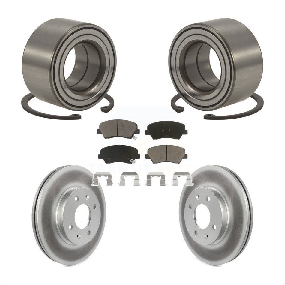 Front Wheel Bearing With Coated Disc Brake Rotors And Ceramic Pads Kit For 2012-2017 Hyundai Accent KBB-118155