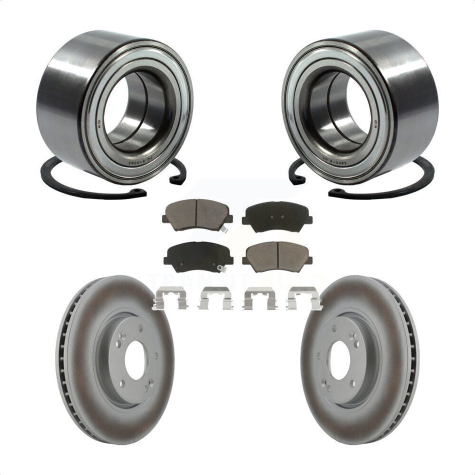 Front Wheel Bearing With Coated Disc Brake Rotors And Ceramic Pads Kit For 2015 Hyundai Veloster Tech RE FLEX SE KBB-118162