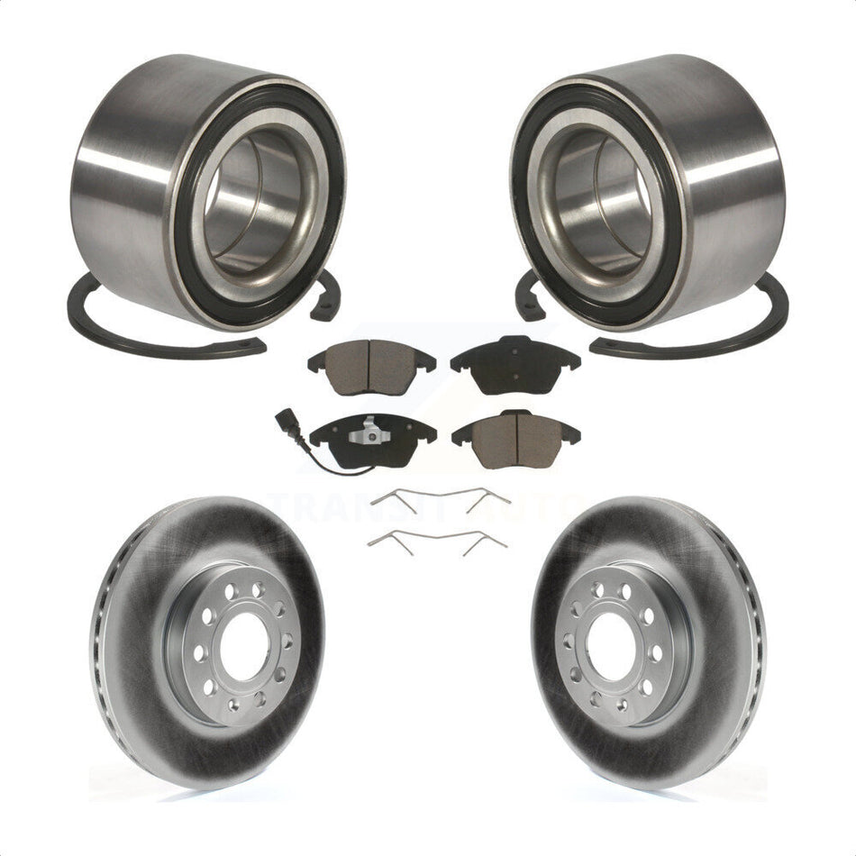 Front Wheel Bearing With Coated Disc Brake Rotors And Ceramic Pads Kit For 2005 Volkswagen Jetta 7th 8th Digit Of VIN Is "1K" 288mm Diameter Rotor KBB-118228