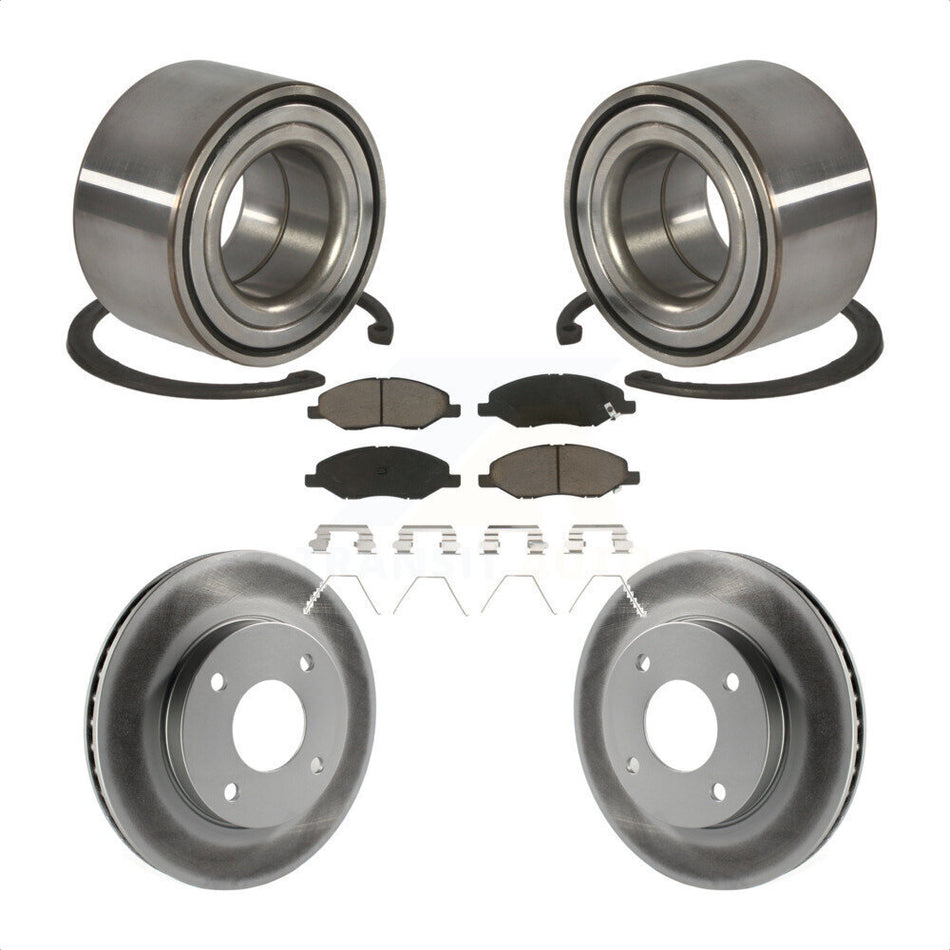 Front Wheel Bearing With Coated Disc Brake Rotors And Ceramic Pads Kit For 2010-2011 Nissan Versa 1.6L KBB-118232