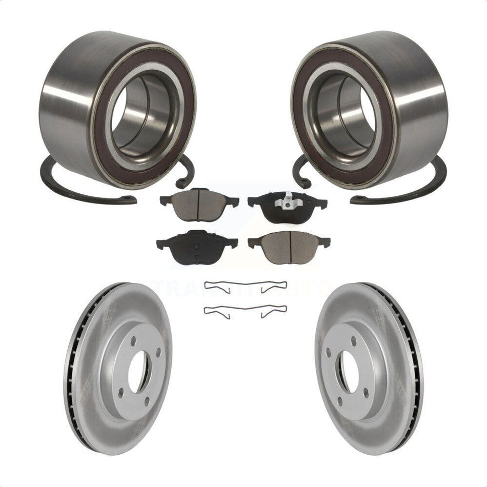 Front Wheel Bearing With Coated Disc Brake Rotors And Ceramic Pads Kit For 2004 Ford Focus LX Mid High SE ZTS ZTW ZX3 ZX5 From 04 05 KBB-118246
